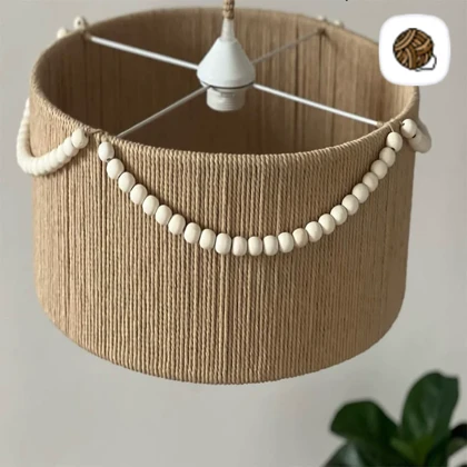 لوستر مکرومه بافی مدل آویز چوبی قطر 35