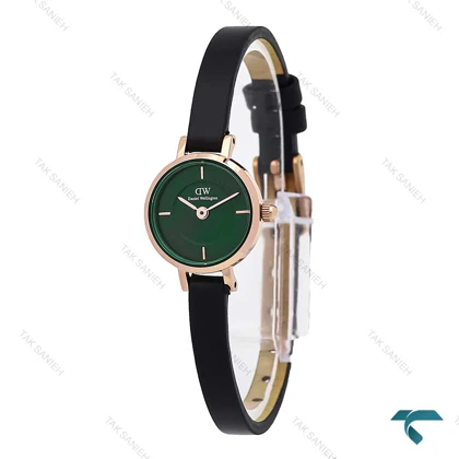 ساعت DW زنانه مینی گرد بند چرم مشکی صفحه سبز DW-6766-L