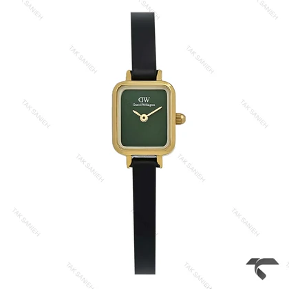 ساعت دنیل ولینگتون مینی کوادرو طلایی صفحه سبز مهندسی بند چرم DW-10705-L