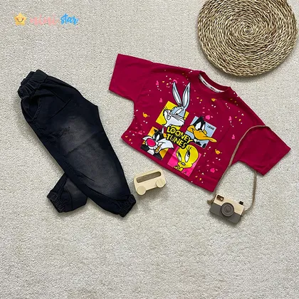 کراپ و شلوار جین دخترانه مدل خرگوش و اردک 2 تا 9 سال