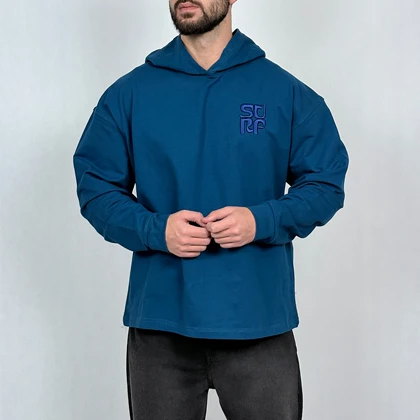 هودی مردانه آبی کله غازی پنبه دو نخ طرح مینیمال