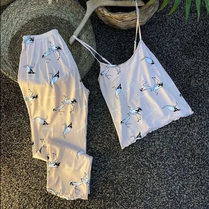 ست راحتی زنانه تاپ و شلوار وارداتی طرح فلامینگو