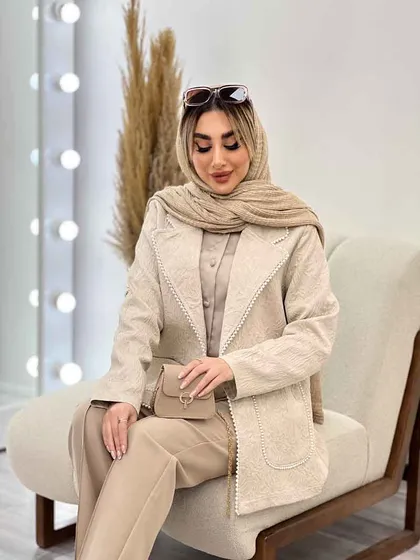 مانتو ژاکارد دو جیب مروارید