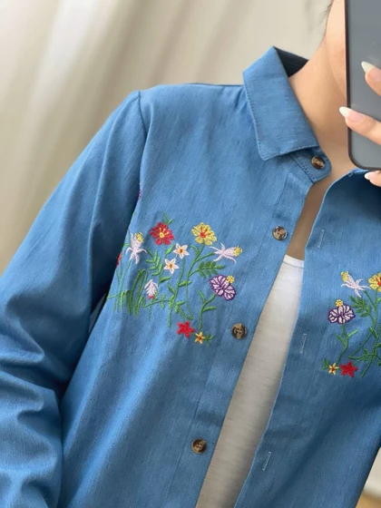 مانتو جین گلدوزی مدل 2 کد 3708