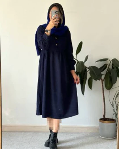 پیراهن مانتویی پاییزه آنیل جیب‌دار 3