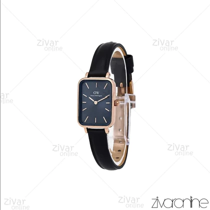ساعت دنیل ولینگتون زنانه کوادرو قاب رزگلد صفحه سرمه ای بند چرم 107121
