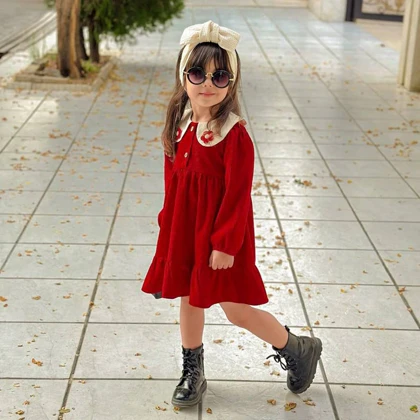 پیراهن قرمز دخترانه یلدایی افرا یقه ب ب