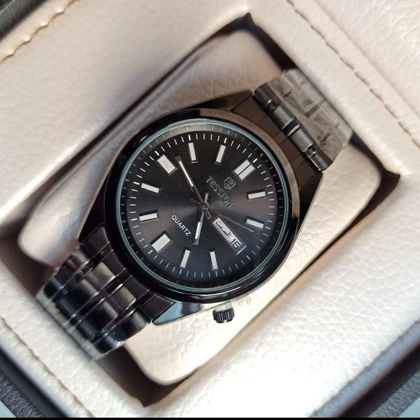 ساعت مچی مردانه فول بلک Testone دو تقویم موتور اصلی با گارانتی + جعبه چوبی و باطری یدکی اضافه