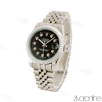 ساعت رولکس دیت جاست نقره ای صفحه مشکی زنانه 104533