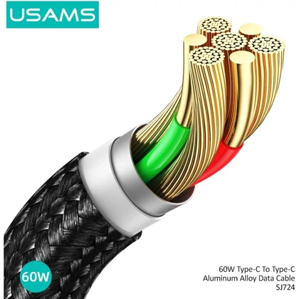 کابل دوسر تایپ سی یوسامز USAMS مدل SJ724 توان 60 وات 1.2 متر