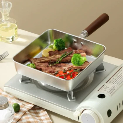 تابه مربع دسته چوبی استیل