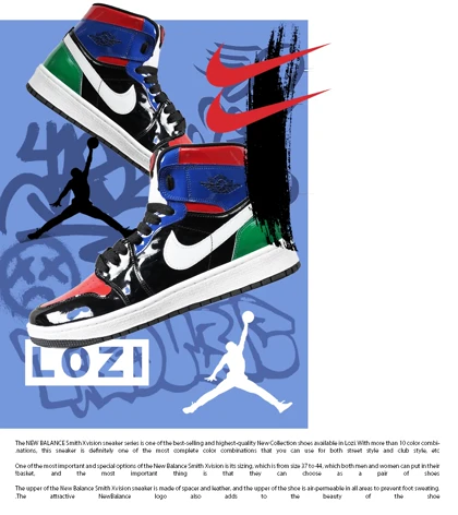 کتانی ساق‌دار زنانه و مردانه مشکی آبی قرمز Nike air jordan 1 مدل 6618