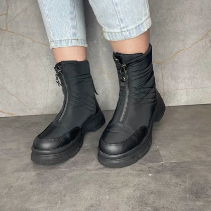 کفش زمستانی زنانه نیم ساق کاپشنی جلو زیپ