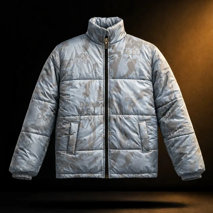 کاپشن پفکی باکسی آبی فیروزه ای اولد مانی با طراحی انتزاعی فوق‌العاده خفن و مدرن 2026