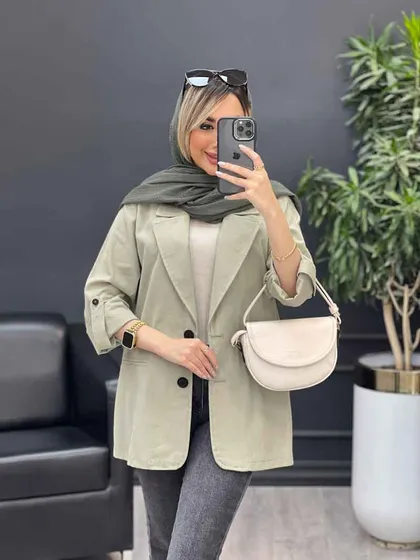 مانتو لینن دو دکمه جیب نما