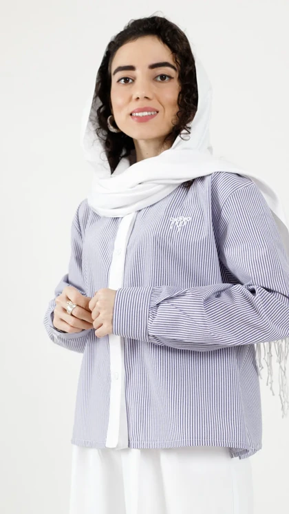 شومیز راه راه گلدوزی پاپیون