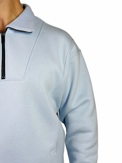 پلیور دورس مردانه سه نخ مدل نیم زیپ بیسیک رنگ آبی روشن کد 00343