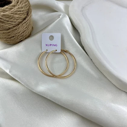 گوشواره زنانه حلقه‌ای مدل درخشان ژوپینگ رنگ ثابت طلایی