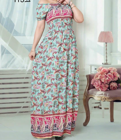 پیراهن زنانه بلند ساحلی وارداتی نخی