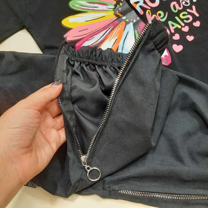 تیشرت شلوارک طرح بابونه دخترانه