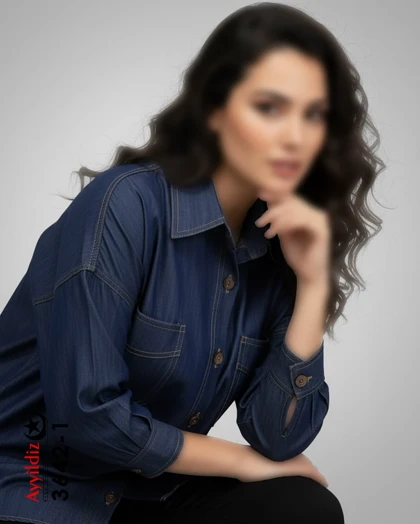 شومیز مانتویی زنانه لی شسته سایز بزرگ کد 3642