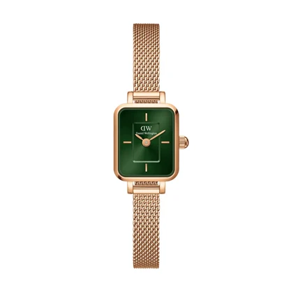 ساعت DW زنانه مستطیلی بند حصیری رزگلد صفحه سبز DW-4926-L