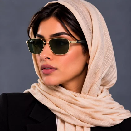 عینک آفتابی ری بن مردانه طلایی عدسی سبز RB 5713/2