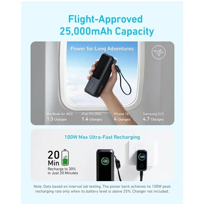 پاور بانک 25000 انکر Anker مدل A1695 توان 100 وات با کابل USB-C