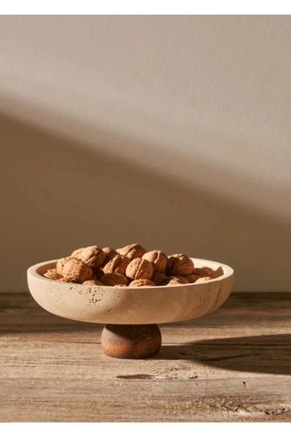کاسه پذیرایی پایه‌دار Bella Maison مدل Ephesus تراورتن - طبیعی