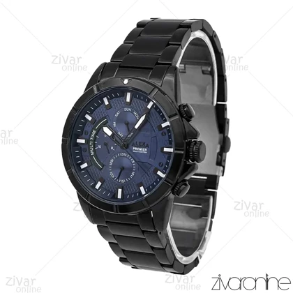 ساعت الکسا پریمیر A0104 مردانه سه موتوره مشکی صفحه سرمه ای 106155