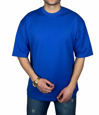 تیشرت آستین کوتاه آبی ساده پارچه ماکان