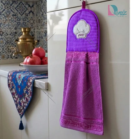 آویز حوله ای آشپزخانه طرح کلاه سرآشپز رنگ بنفش