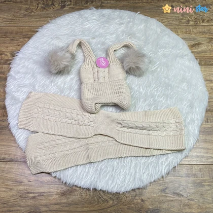 کلاه وشال گردن 2 پوم گوش دار 3 تا 12 سال