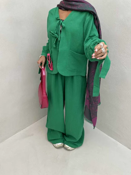ست شومیز شلوار بنددار
