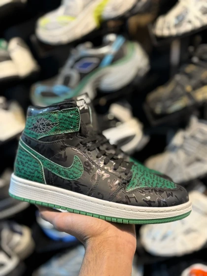 کتانی مردانه جردن ساق‌دار کاستوم مشکی سبز