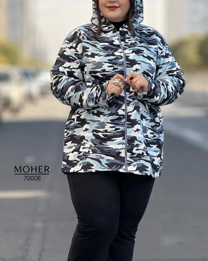 هودی کرک‌دار زنانه سایز بزرگ طرح ارتشی طوسی