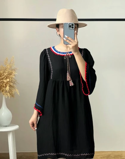 پیراهن مانتویی کنف نخ منگوله‌دار کد 2770