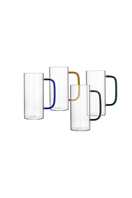 لیوان پیرکس استوانه دسته رنگی دست چهارتایی/ DELI