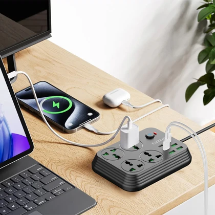 چند راهی برق 3000 وات چهار سوکت، چهار عدد USB و دو عدد تایپ‌سی ارلدام EARLDOM SC25