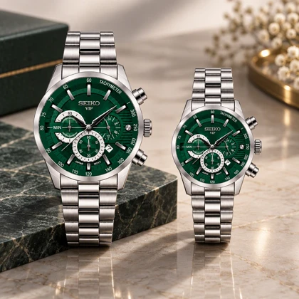 ساعت عروس داماد ست سیکو VIP رفرنس 31693 سیلور صفحه سبز Seiko-11460-S