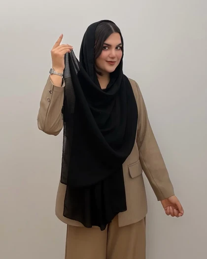 شال حریر مشکی مدل درختی