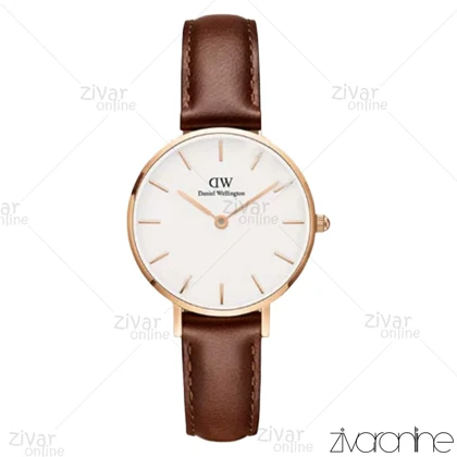 ساعت دنیل ولینگتون زنانه قاب رزگلد بند چرم قهوه ای اسمال 103000