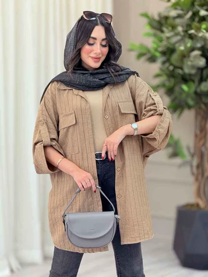 مانتو پانچ آستین پاگن جیب پاکتی