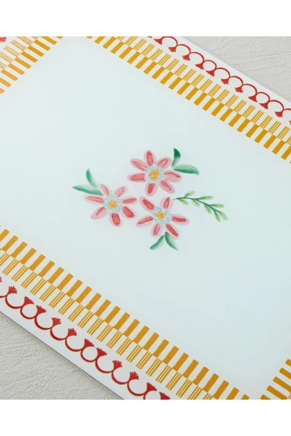 تخته برش شیشه‌ای English Home مدل Red Flowers - قرمز-نارنجی