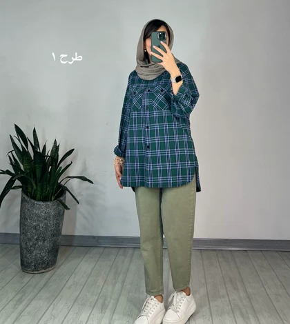 مانتو چهارخونه توت فرنگی