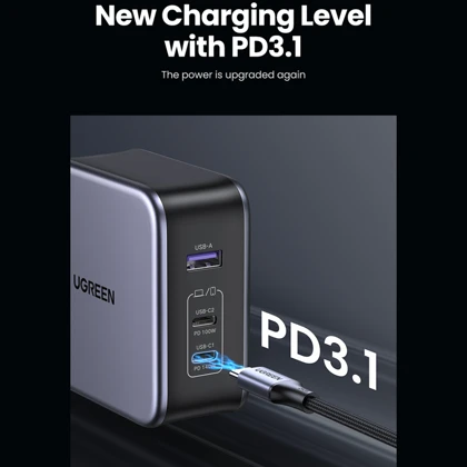 شارژر دیواری یواس‌بی و تایپ‌سی فست شارژ 140 وات یوگرین Ugreen CD289 90549 با کابل دوسر تایپ‌سی