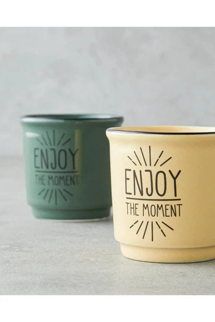 فنجان اسپرسو دو نفره English Home مدل Enjoy the Moment پرسلان - سبز-زرد