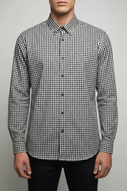 پیراهن مردانه چهارخانه آستین بلند نخ پنبه شیک 416