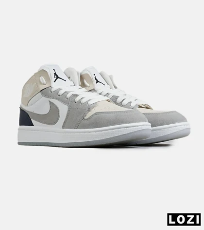 کفش کتانی ساق‌دار مردانه و زنانه سفید طوسی سرمه ای NIKE jordan 1 مدل 7701