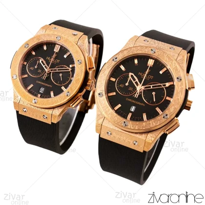 ست ساعت هابلوت کلاسیک فیوژن سه موتوره مشکی قاب رزگلد 102921